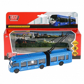 Троллейбус новый с резинкой, инерционный, открываются двери, 19 см (Технопарк, SB-18-11WB(NO IC)